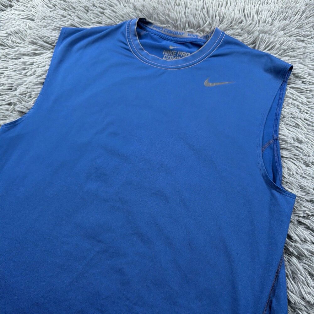 Nike Pro Combat Shirt Medium Blue Gray Tank Top Fitted Dri Fit Pullover Mens